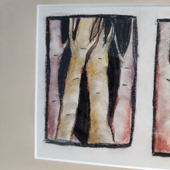 Abstract Tree Trunk Woods Drawing Etched Art MCM Signed Dated Matted Framed - Picture 5 of 11